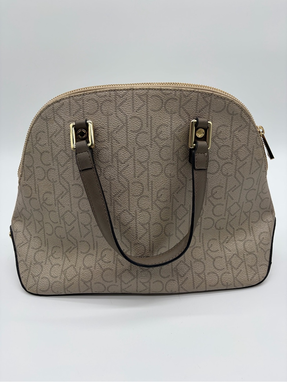 Calvin Klein Brown Monogram Dome Satchel with Gold Hardware - Picture 6 of 11